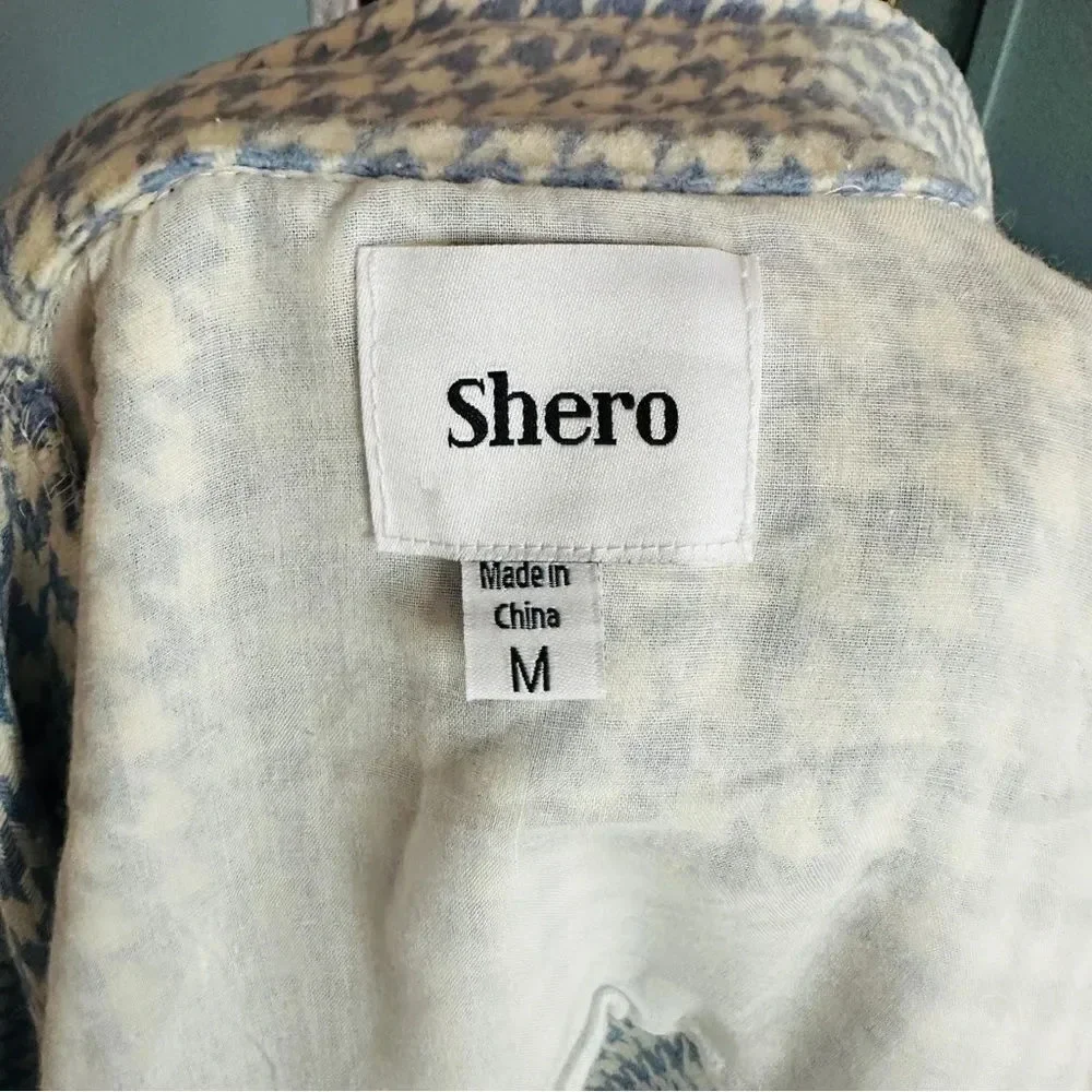 Shero Houndstooth Tassel Trim Blue and White Fringe Shacket Jacket - Picture 12 of 13